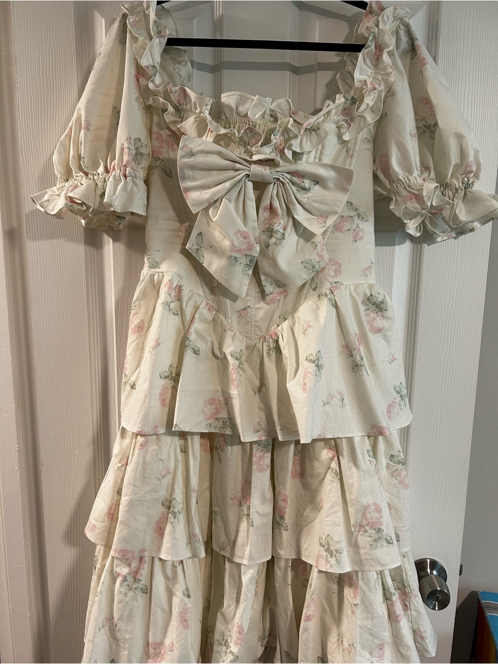 Lacemade Women's Cream Floral Ruffled Tiered Bloom in Coral Island Corset Dress